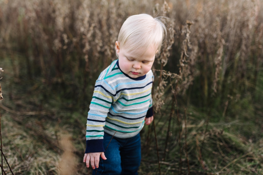 toddler in striped sweater at twin cities family session