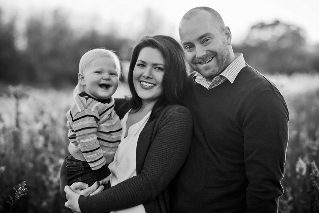 black and white family photo session in fall