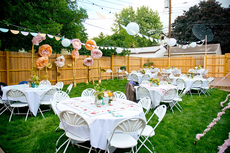 minneapolis backyard decorated for intimate wedding