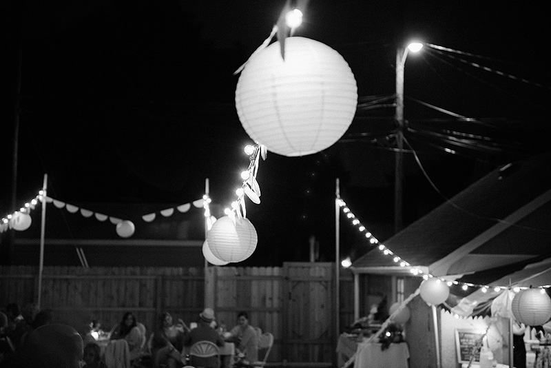outdoor summer wedding reception at night