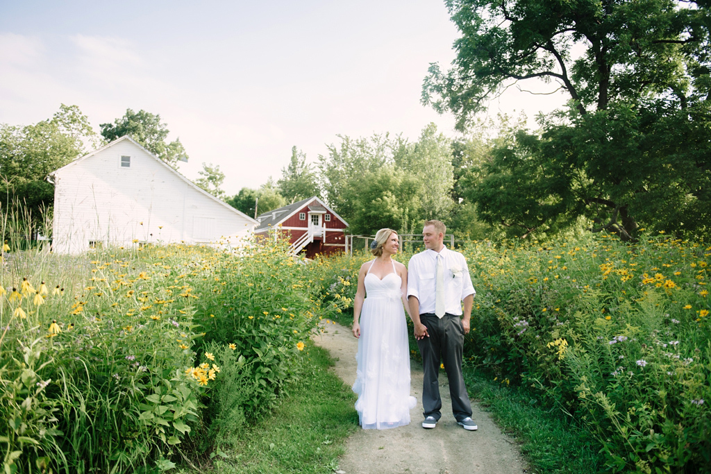 Minnesota Bride and Groom portrait outside at Gibbs Farm flower field