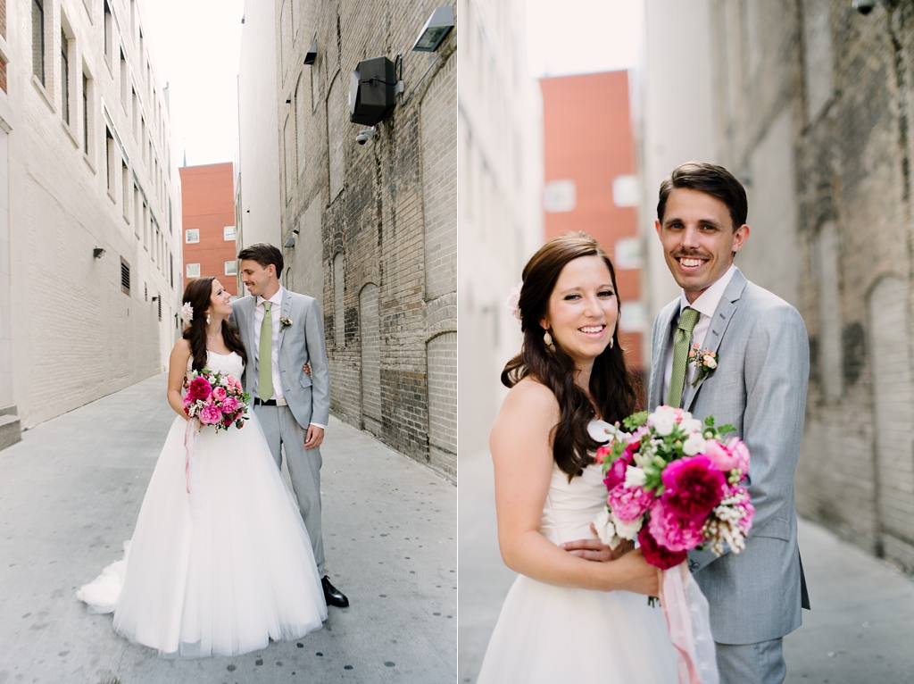 bride and groom portraits in minneapolis alley