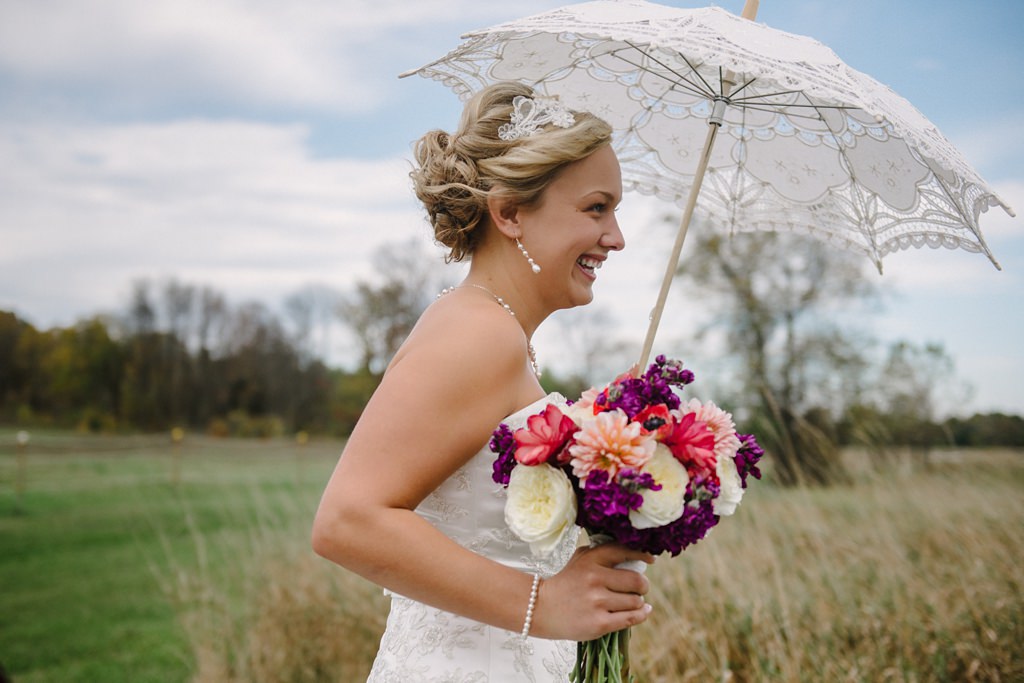 bride and lace parasol wisconsin wedding