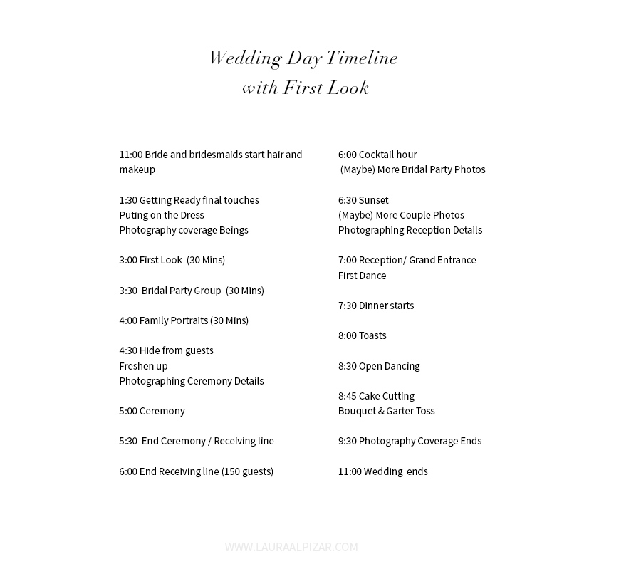 Wedding Day Timeline 5 PM Ceremony