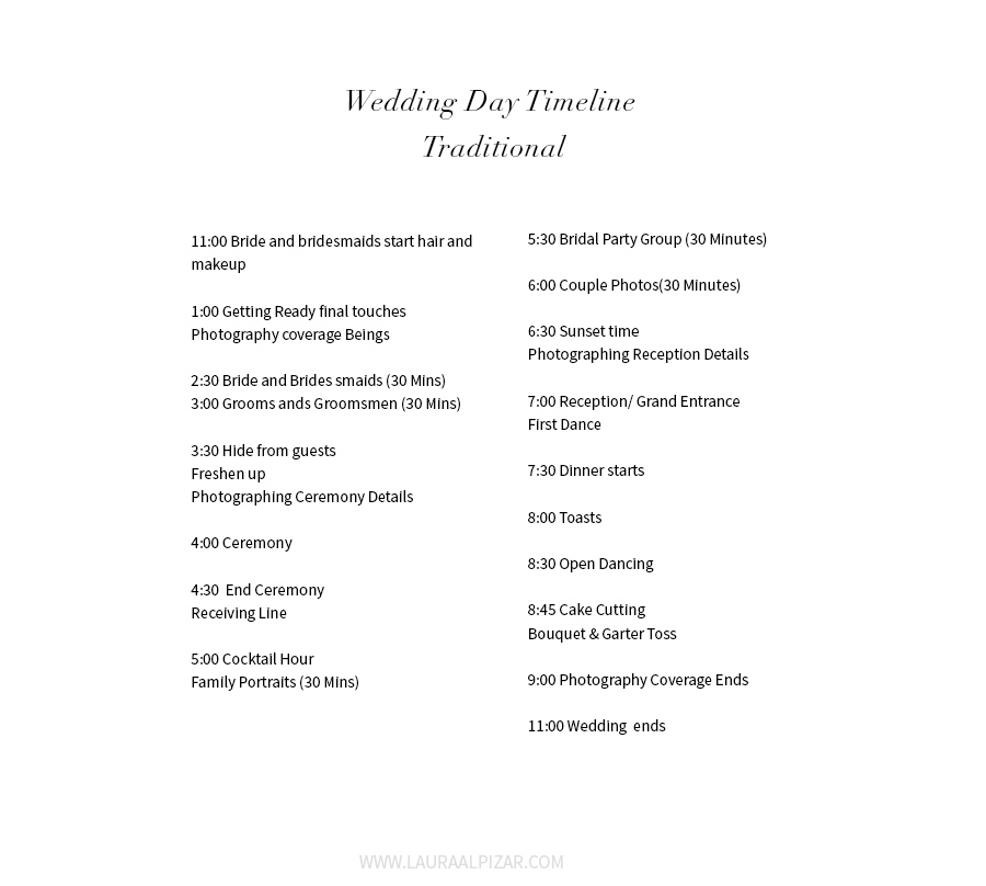 Wedding Timeline For Bridal Party