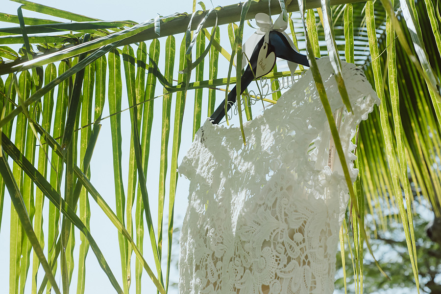 dress detail in palm tree during costa rica wedding