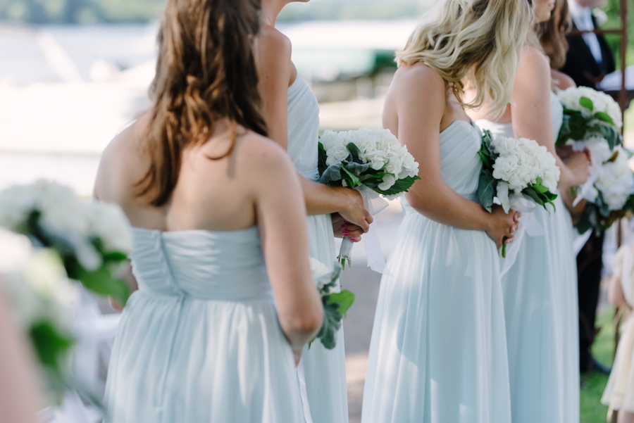 blue Bridesmaids dresses and white flower bouquets photos