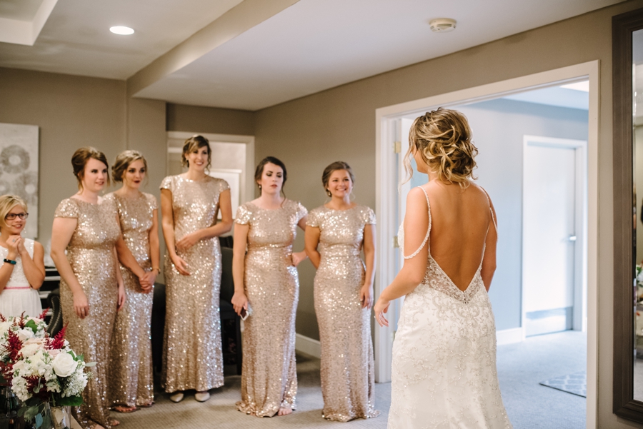 bridesmaids seeing bride before wedding