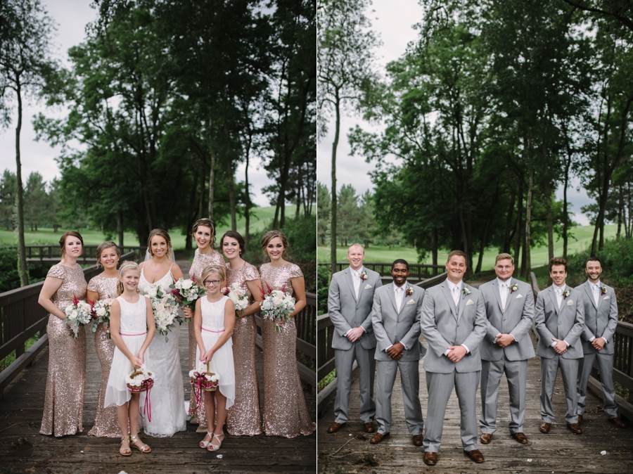 bride with bridesmaids and junior bridesmaids and groom with groomsmen