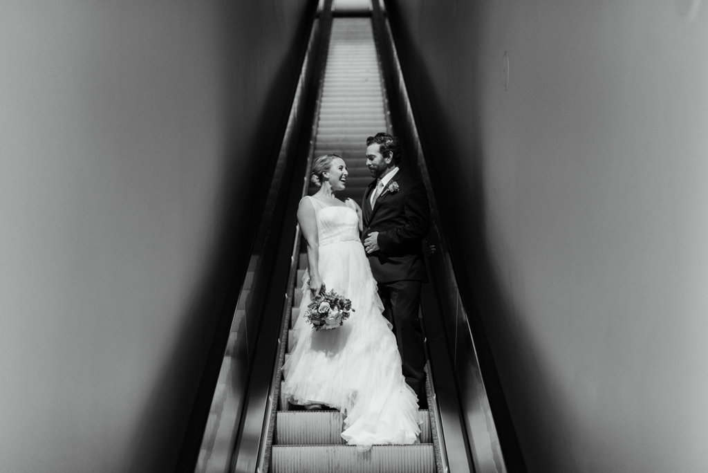 Minnesota Wedding Photography, Photo of Wedding Couple in Escalator