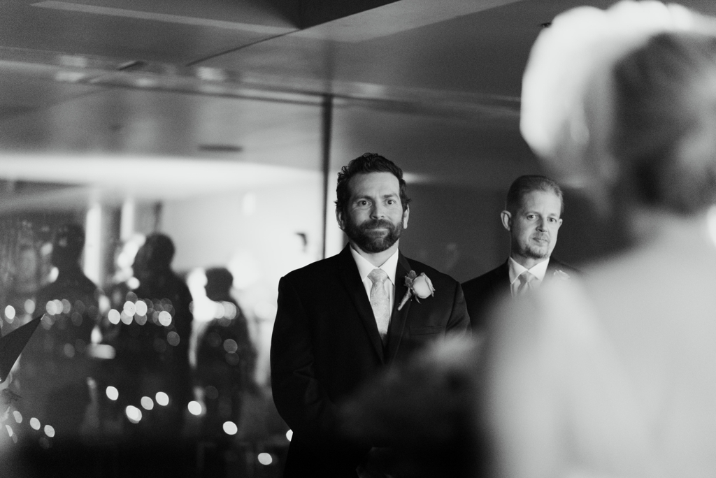 Groom reaction to seeing his bride during the ceremony