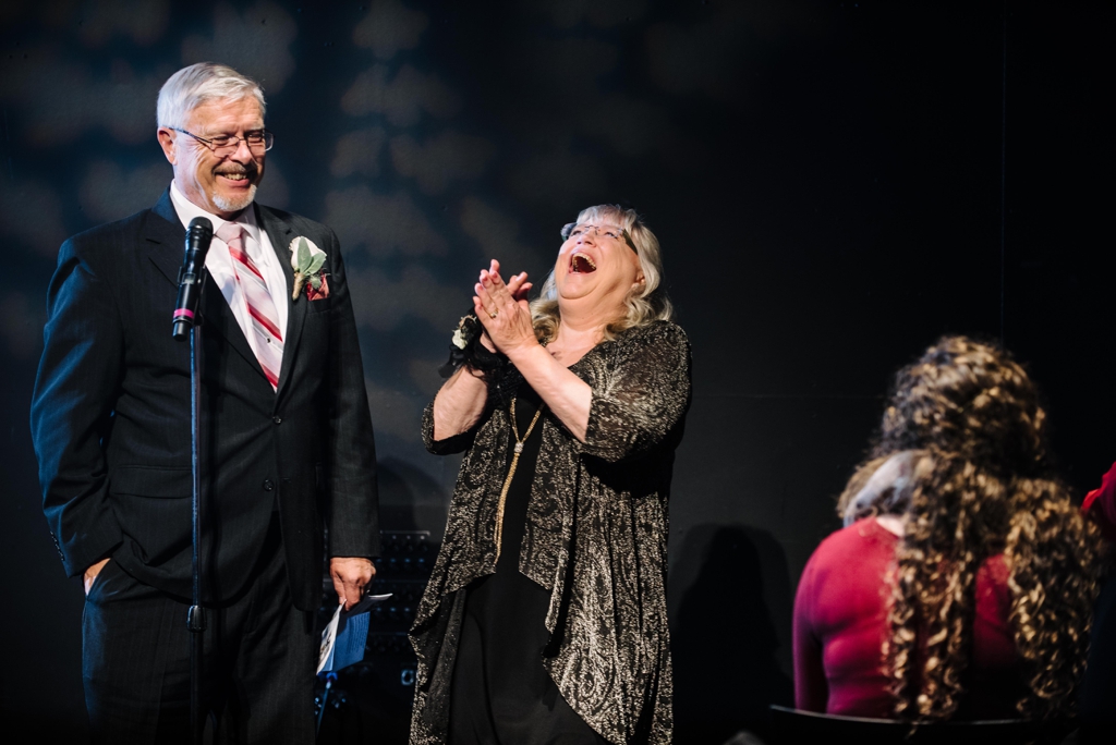 Minneapolis wedding in the Guthrie, parents of the bride reactions during reception