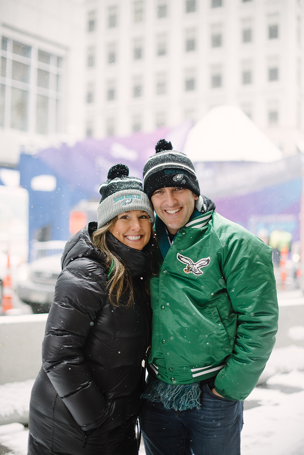 Eagles fan couple pose in the superbowl