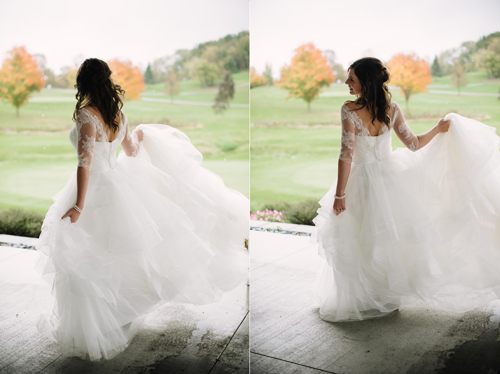 bridal portrait showing her dress during MN wedding