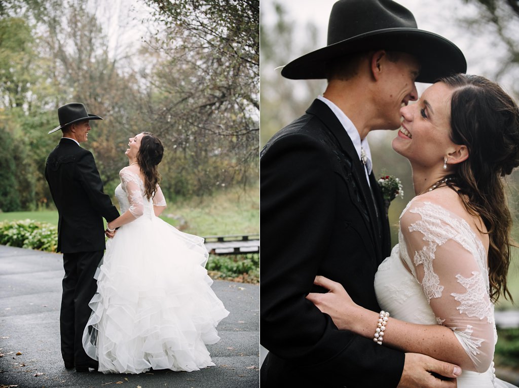 Minnesota bride and groom portraits during cloudy and rainy wedding 