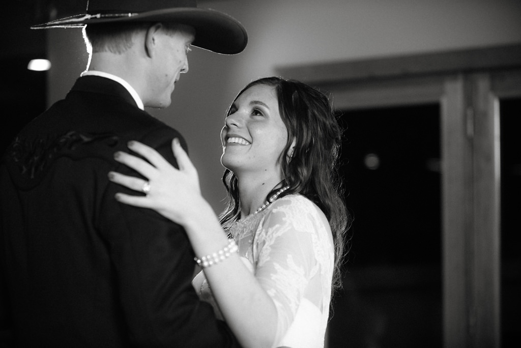 bride and groom first dance photo at western style Minnesota wedding
