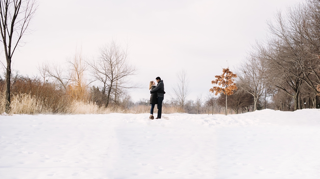 snowy minnesota engagement photography