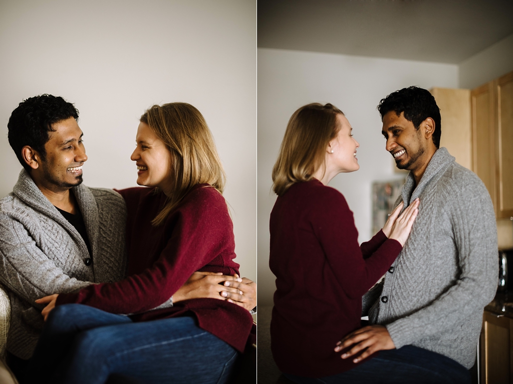at home romantic couple engagement images
