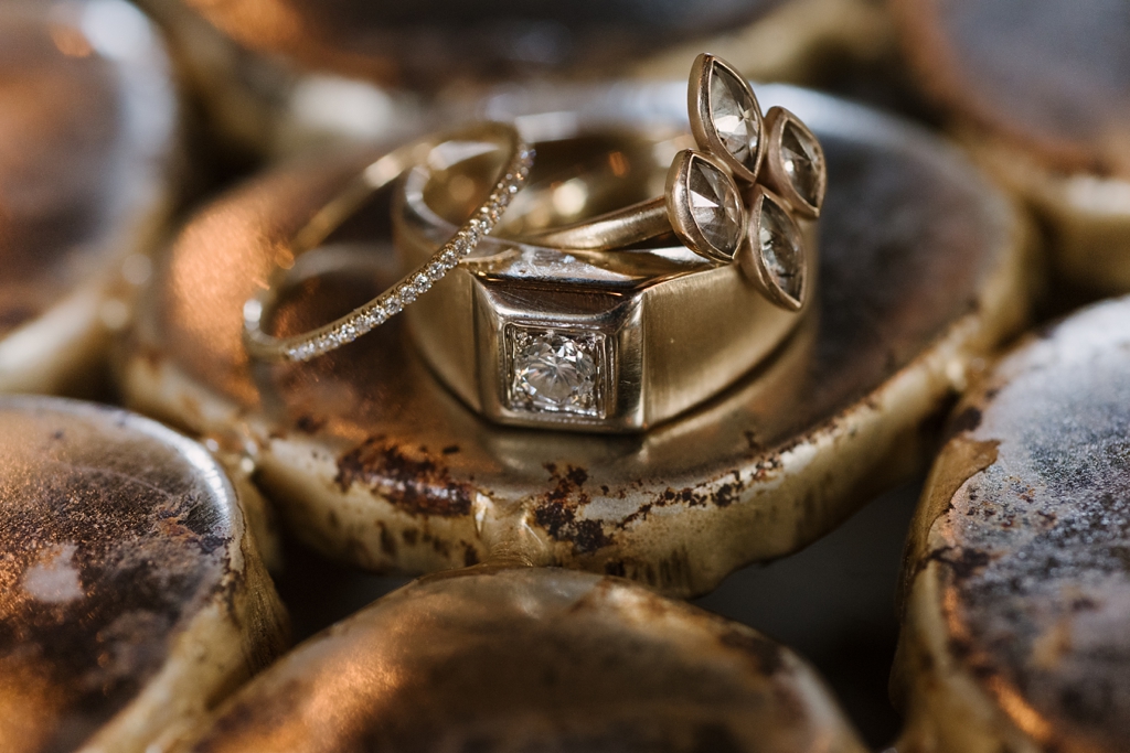 wedding ring detail on metal background