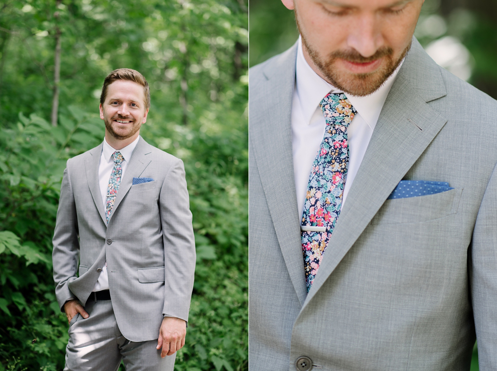 MN Wedding Groom portraits outdoors with colorful tie