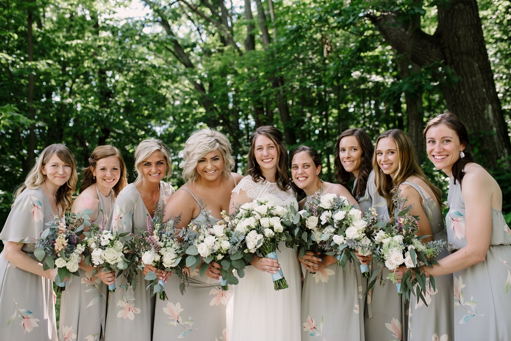 bride and bridesmaids in muted natural tones
