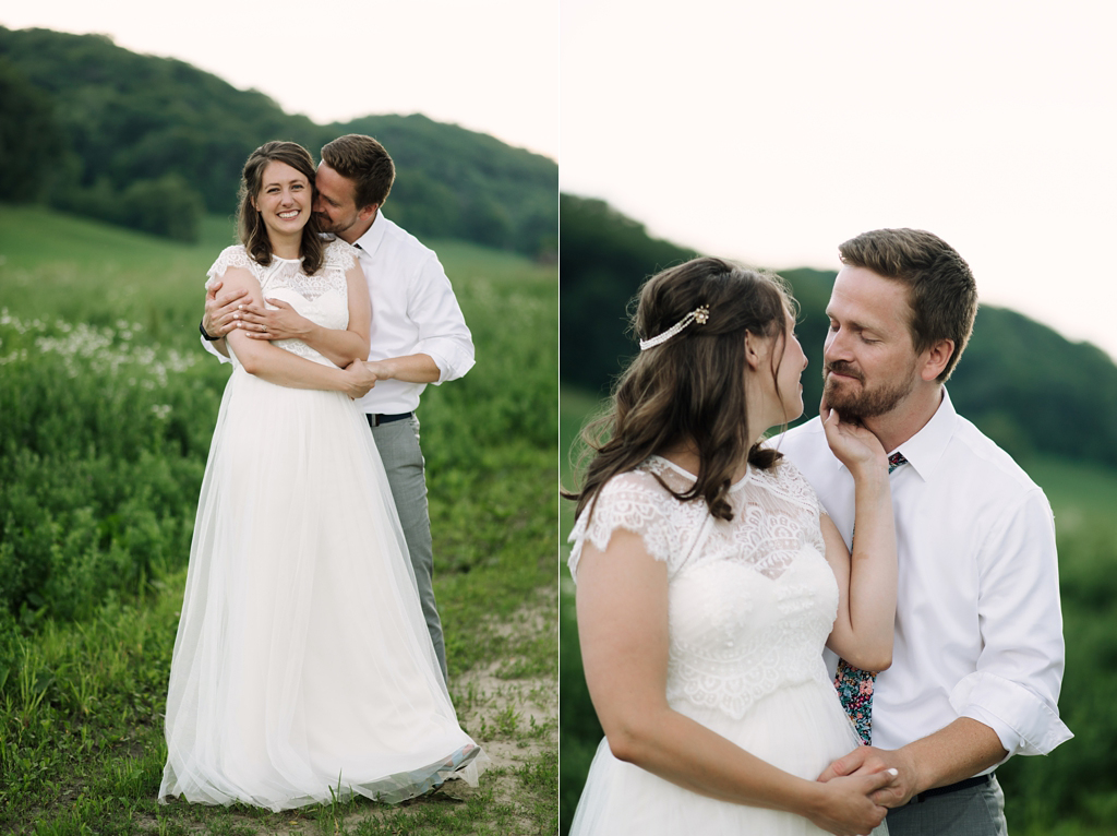 minnesota wedding photographer couple embracing in field