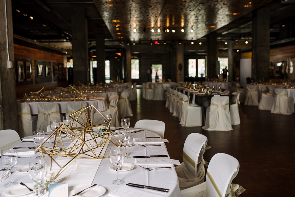 gold and white wedding reception details