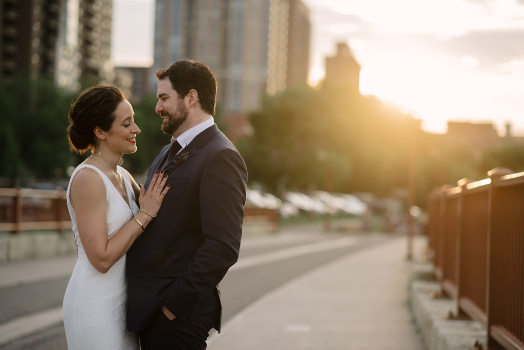 wedding portraits at sunset in minneapolis