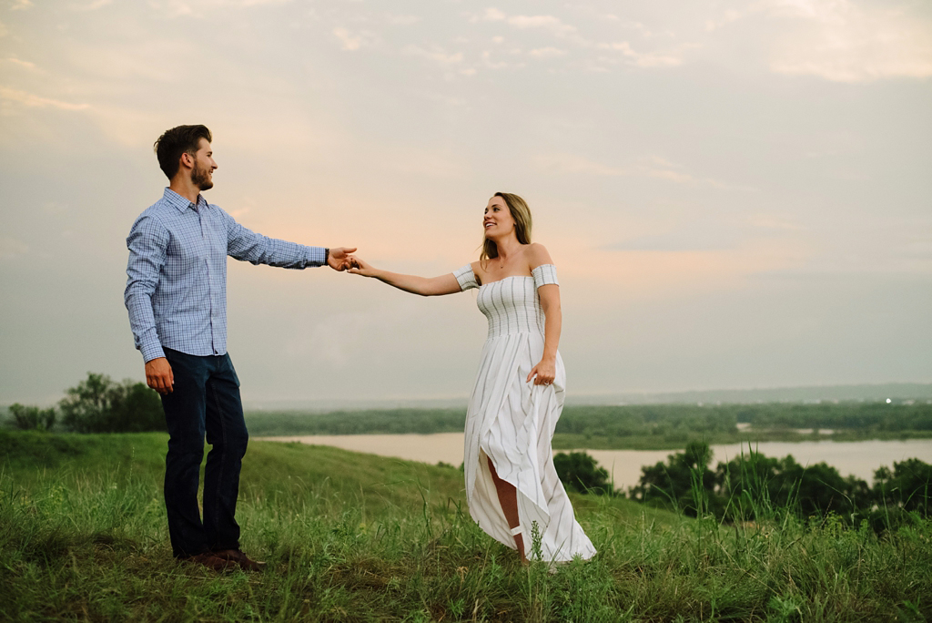 sunset engagement session in minnesota field