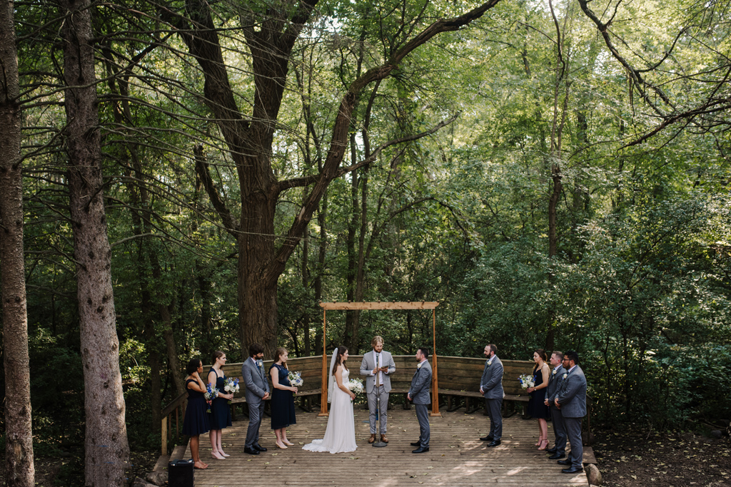 rustic wedding ceremony at wisconsin ymca camp
