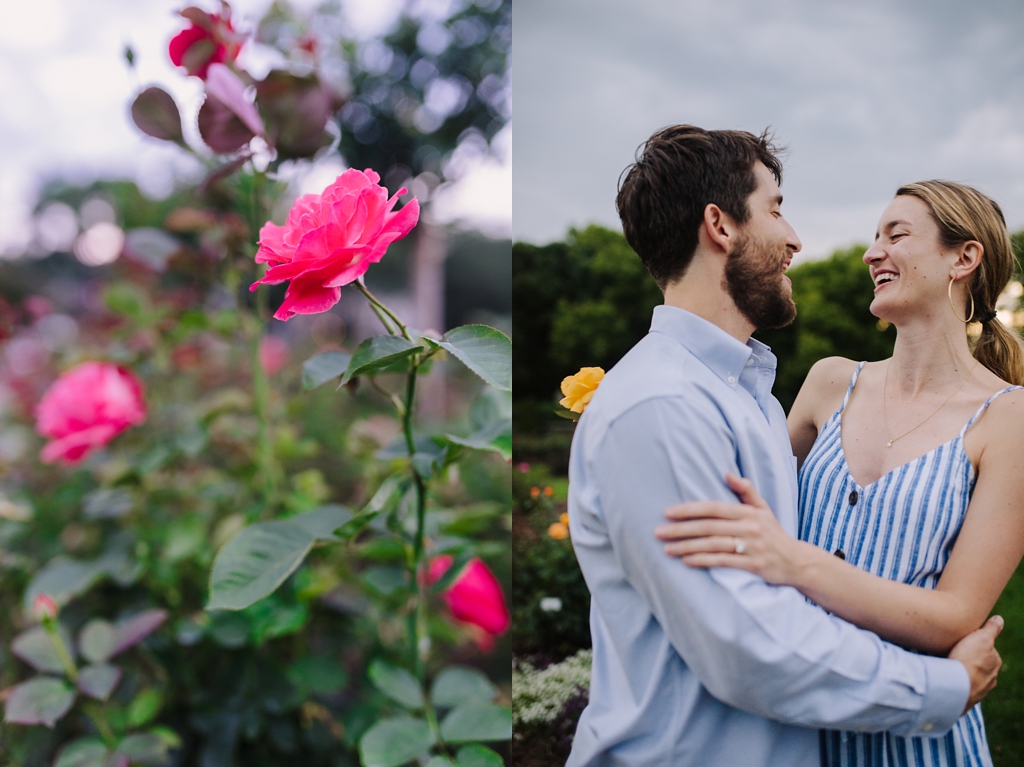newly engaged couple in minneapolis rose garden