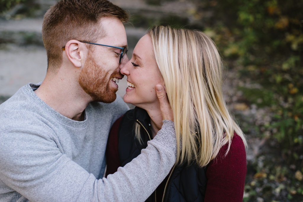 Couple kissing during their Minnesota engagement session