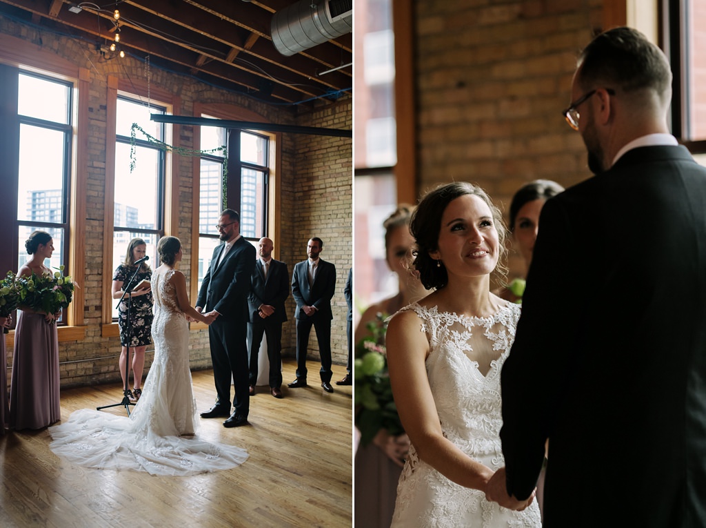 wedding ceremony in indoor industrial space