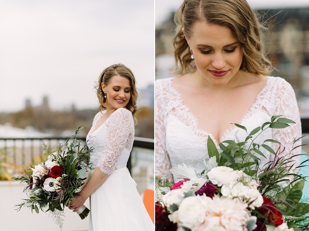 bride posing with bouquet in minneapolis