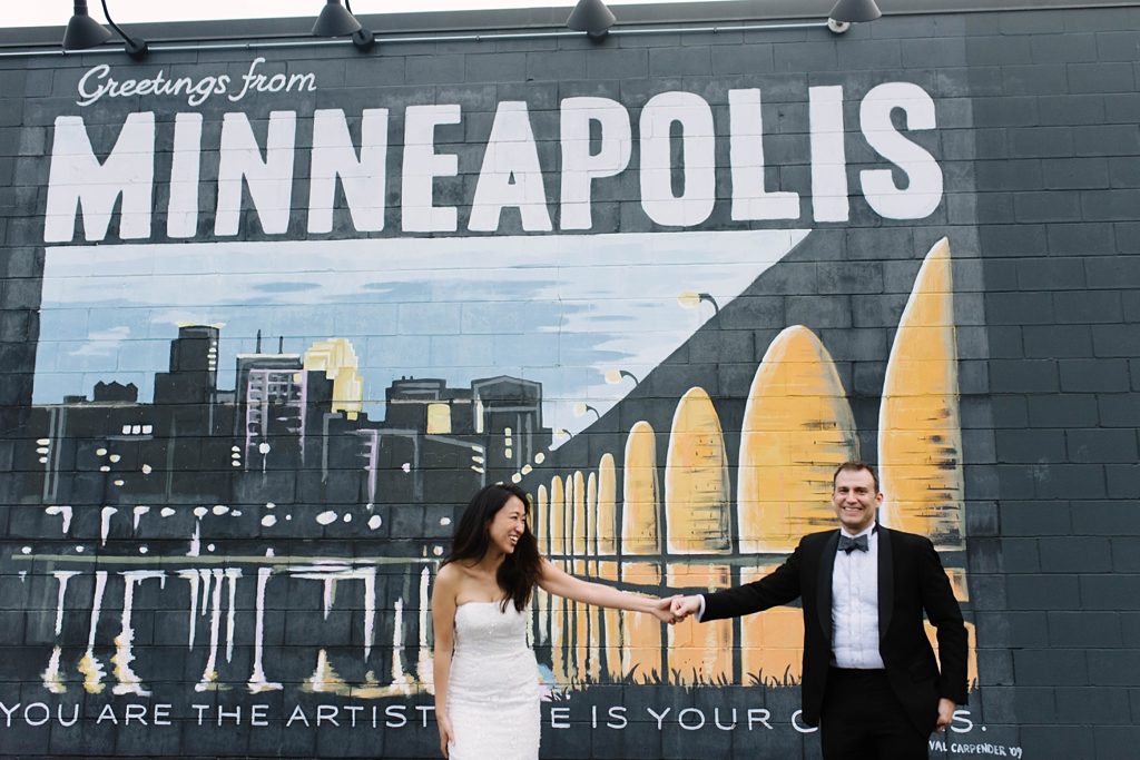 wedding portraits by greetings from minneapolis mural