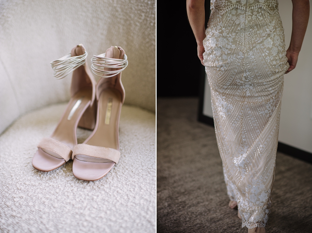 wedding dress details and shoes