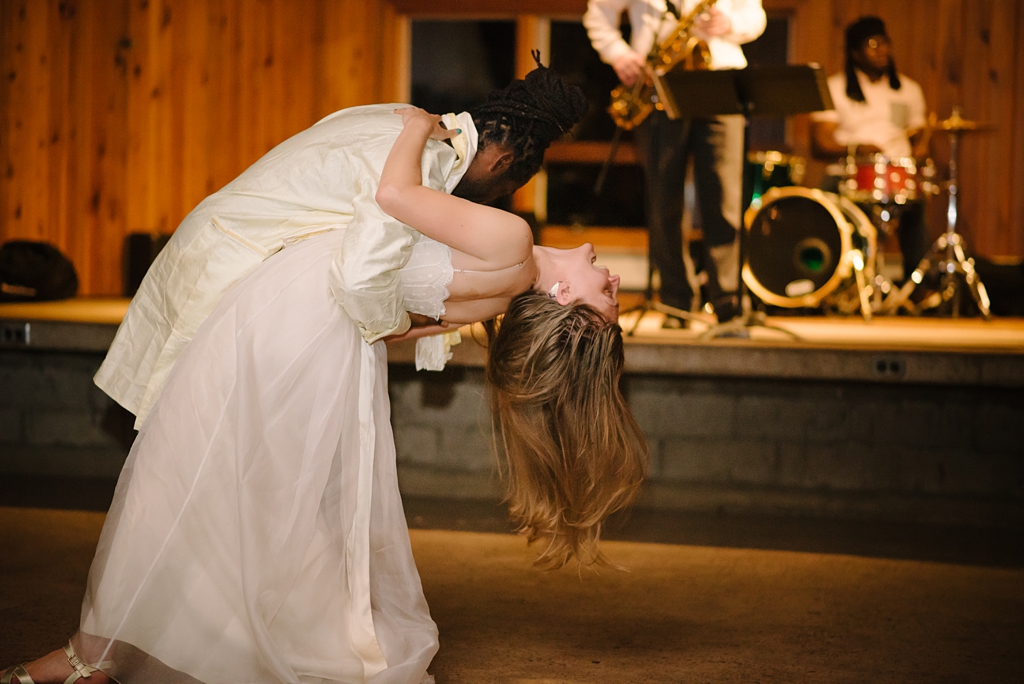 bride and groom first dance in camp wedding