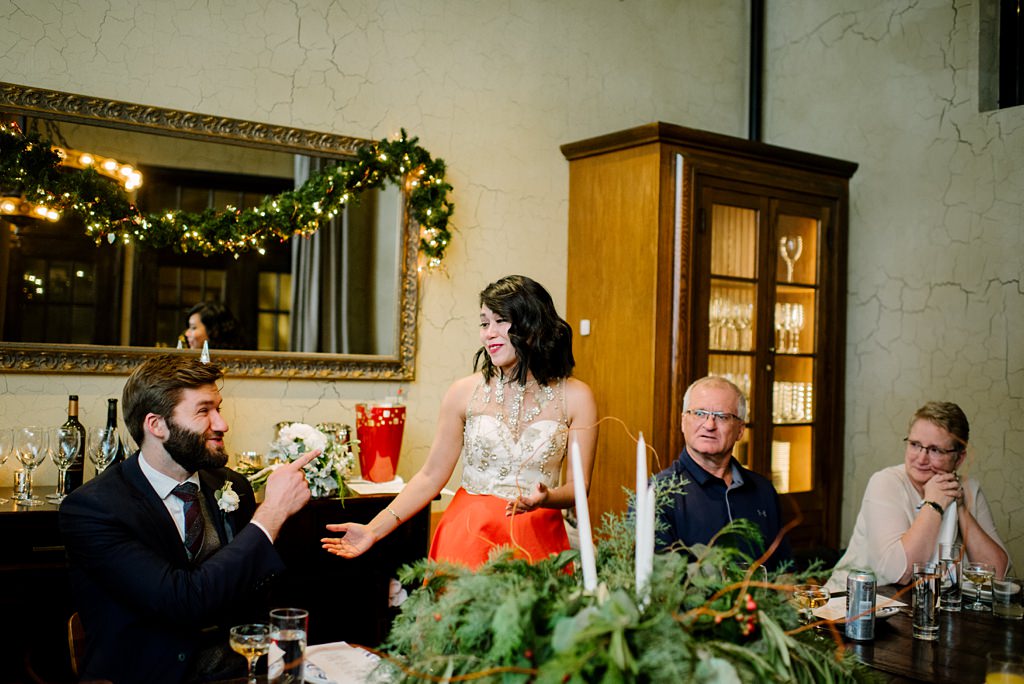bride gives a toast at 4bells wedding reception dinner