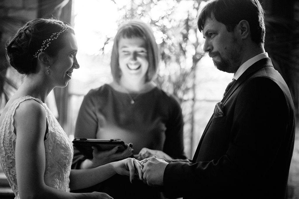 Ceremony moment during the bride at Groom during their Minnesota Elopement