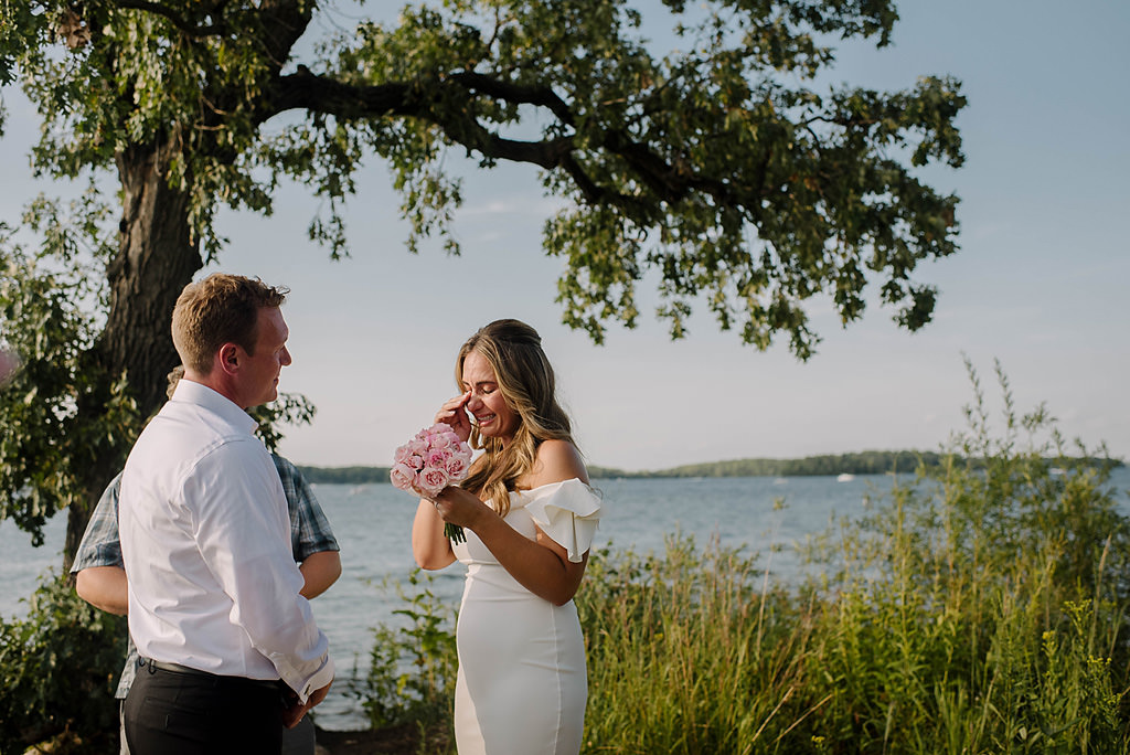 bride cries during excelsior lake elopement