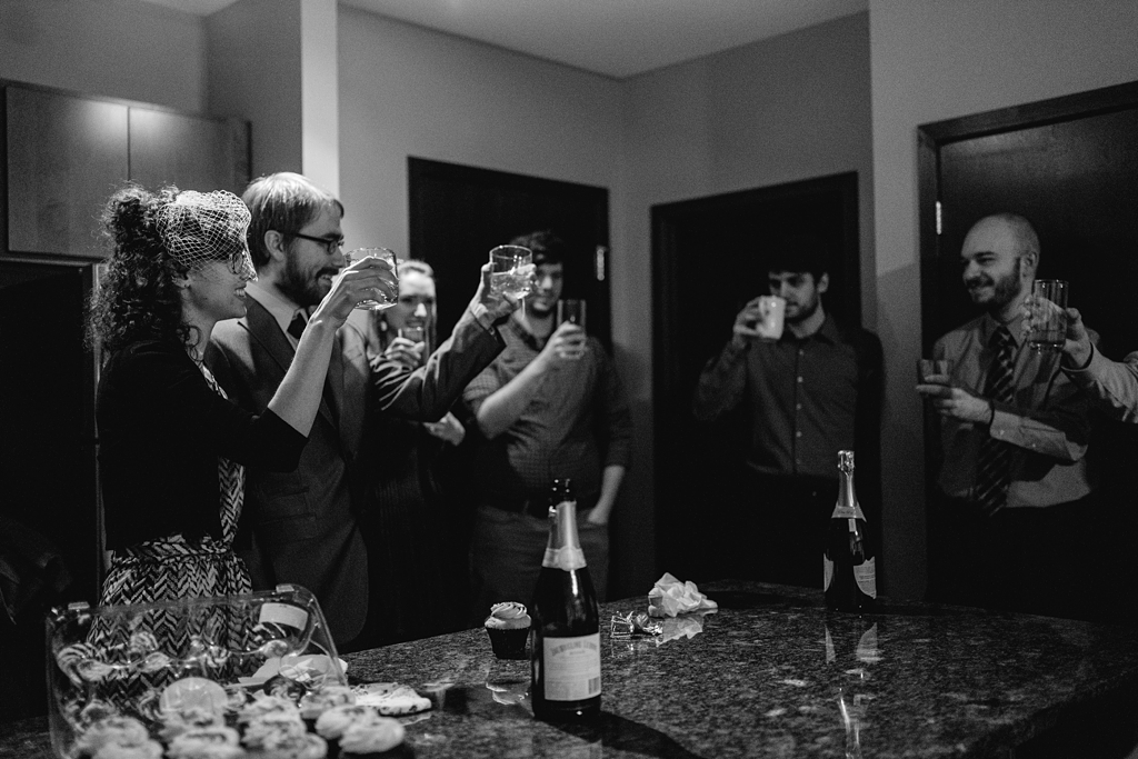 friends toast to newlyweds after st paul elopement