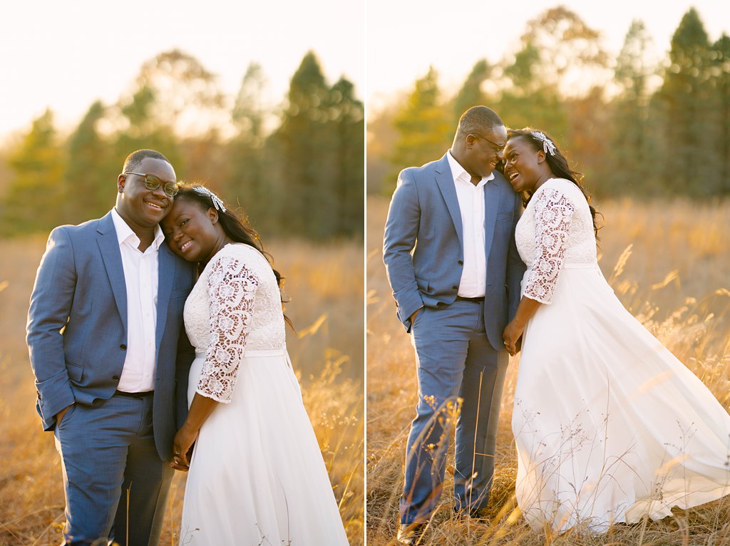 newlywed pictures during golden hour in minnesota
