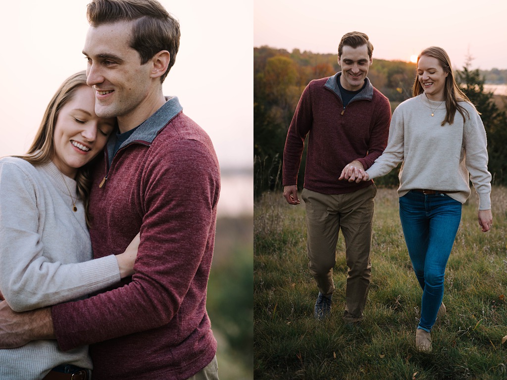 fall lakeside engagement session