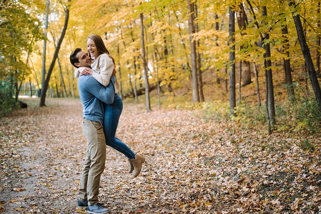 laughing couple in fall colors minnesota