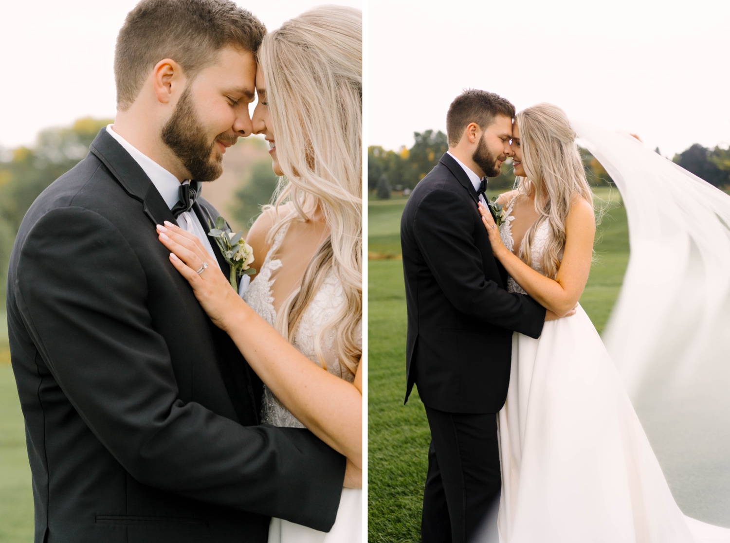 fall wedding portraits outside at country club in minnesota