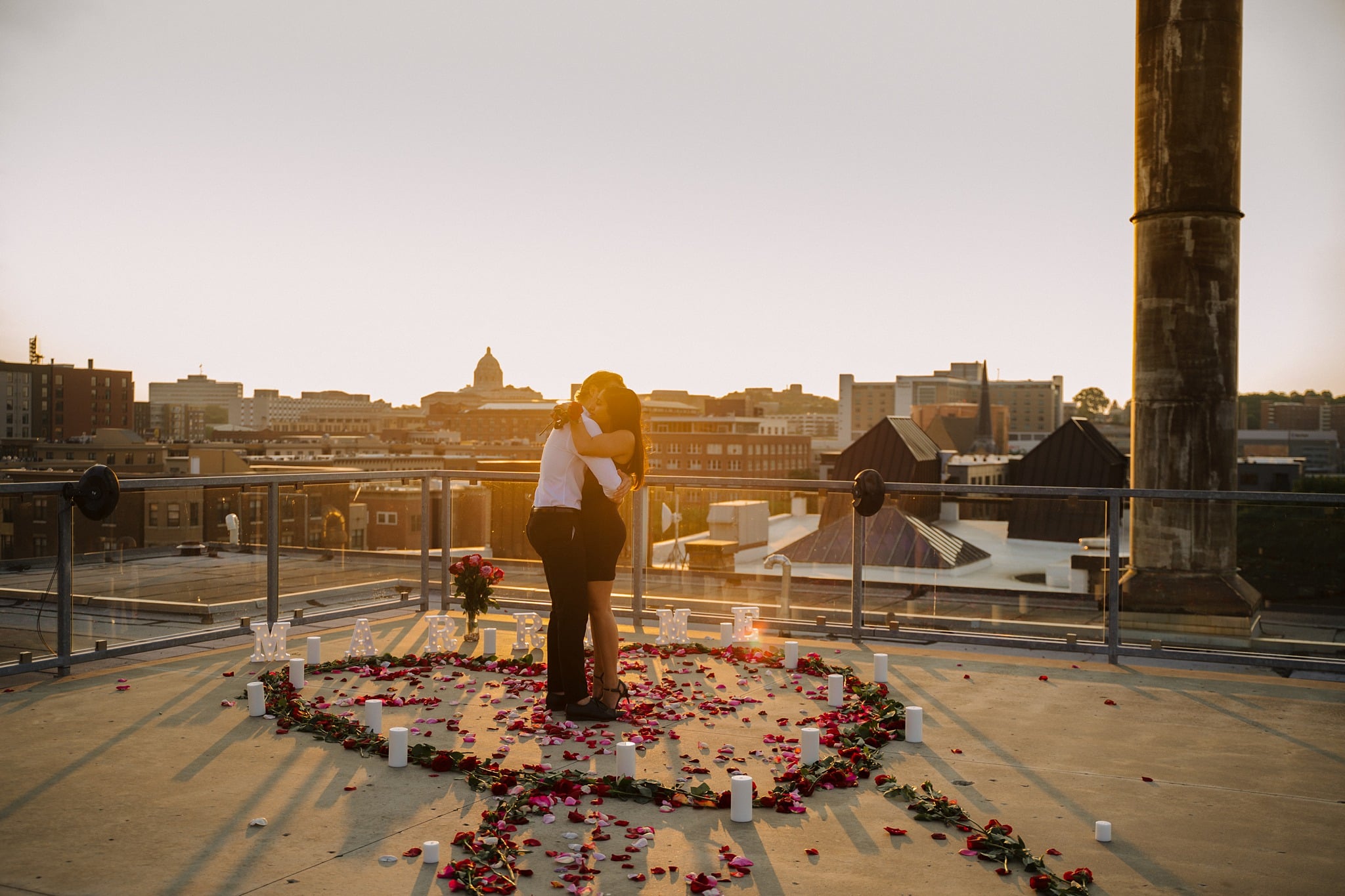 romantic rooftop proposal in downtown st paul minnesota