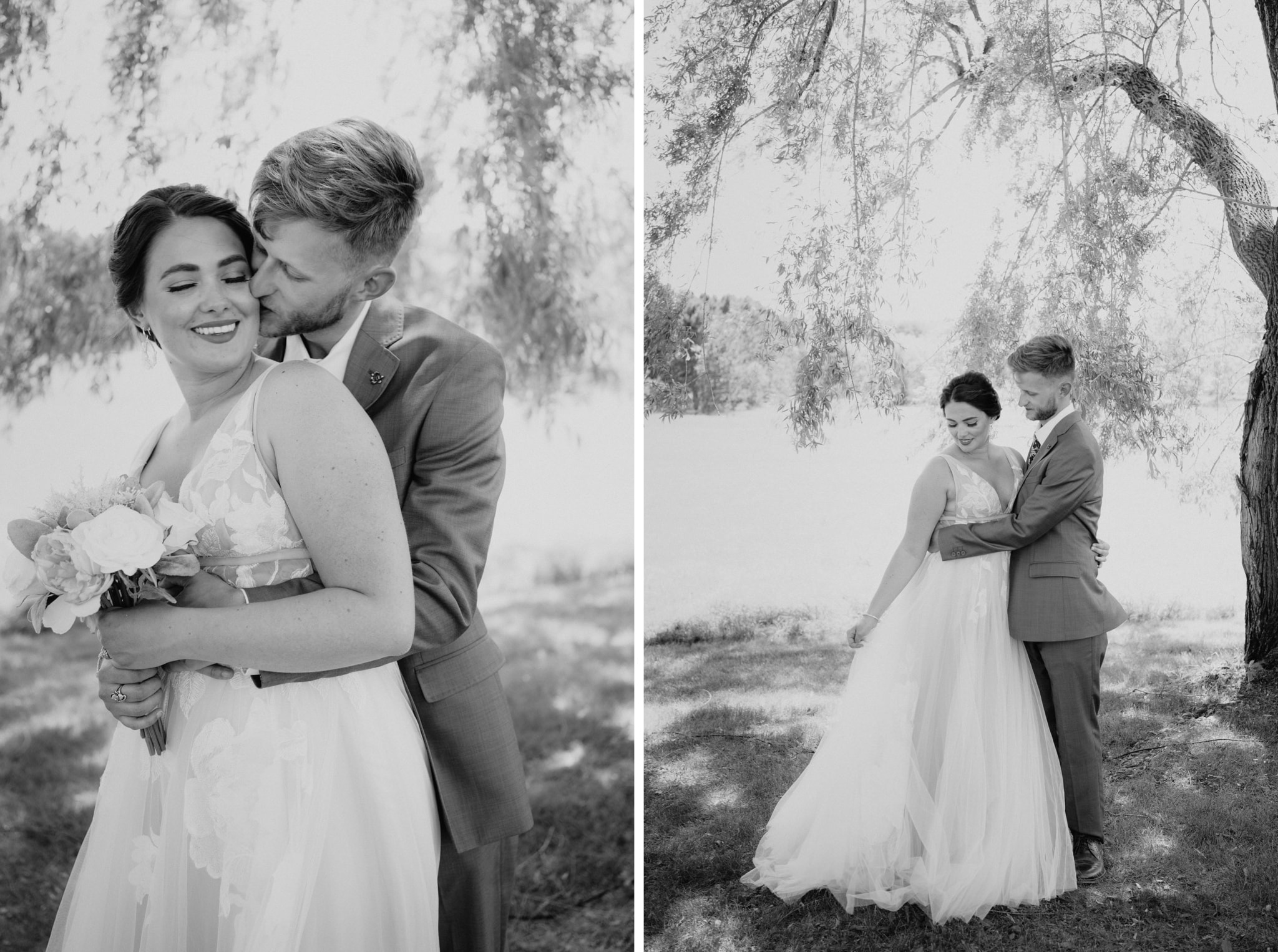 black and white wedding portraits outdoor