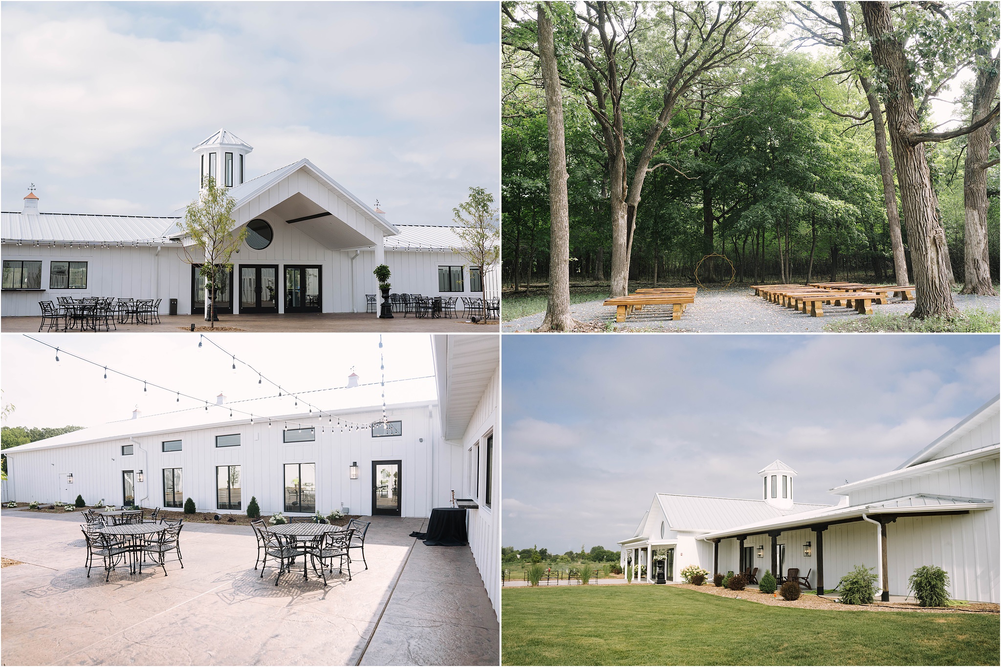 Collage depicting different ceremony and reception spaces at newest Minnesota wedding venue Equestria West in Chaska